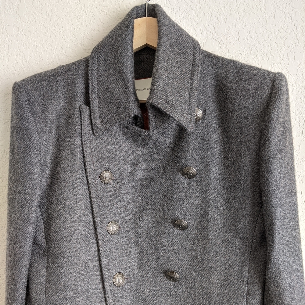 Pierre Balmain Grey Double Breasted Twill Coat 38 - Picture 6 of 14